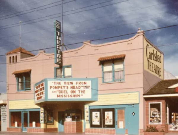  In 1955, the Carlsbad Theater showed popular movies. The organization Save the Carlsbad Theater hopes to continue this long-lasting tradition in the modern-day village. (Photo courtesy of Ken Kebow)